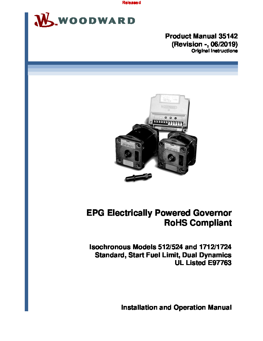 First Page Image of 8290-215 B35142 Woodward Model 1712-1724 and 512-524 Isochronous EPG Electrically Powered Governor.pdf